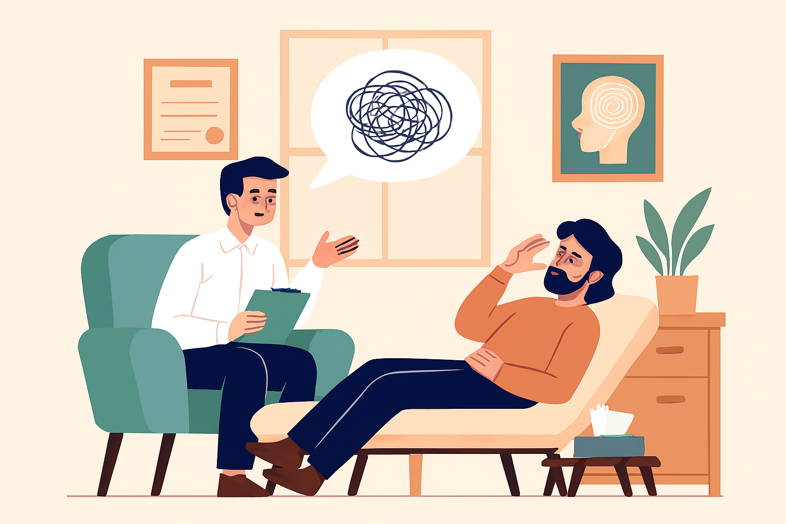 Adult psychotherapy session for anxiety and stress support
