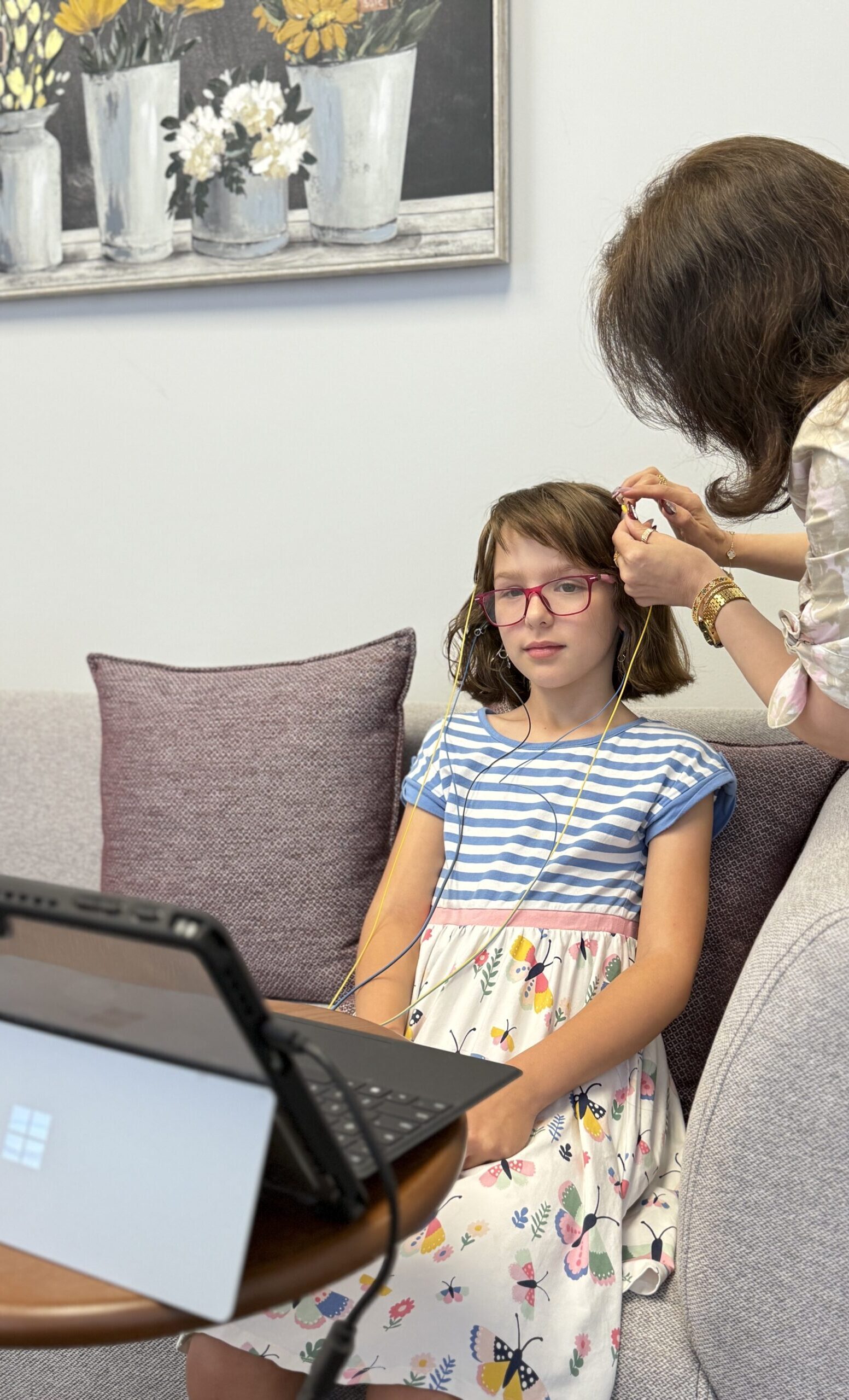 neurofeedback therapy session showing EEG brain training